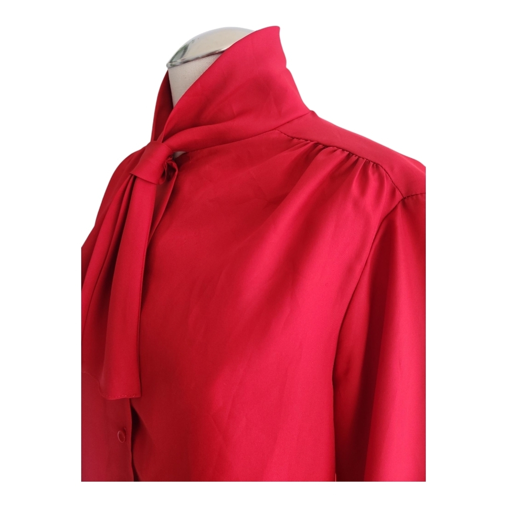 VTG Alicia Red Necktie Secretary Blouse Button-Up Long Sleeve Women’s 14 - Picture 9 of 12